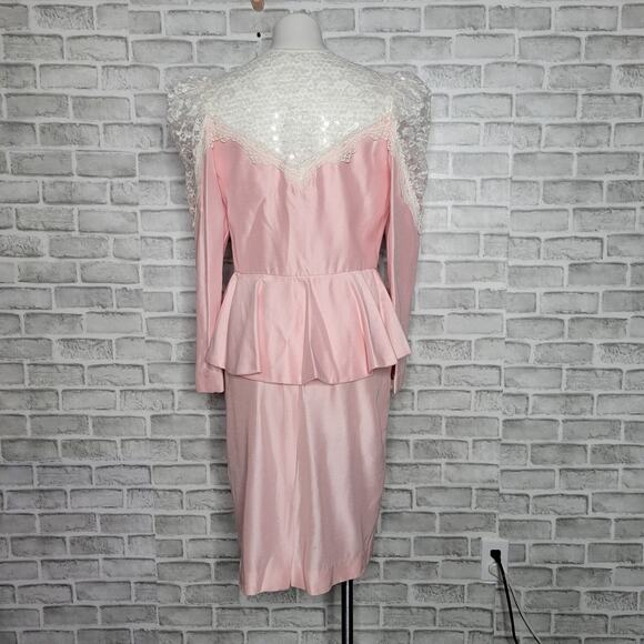VTG 80s Madonna Pink, Lace & Sequin 2 Piece Skirt/Blazer Set - Picture 3 of 10